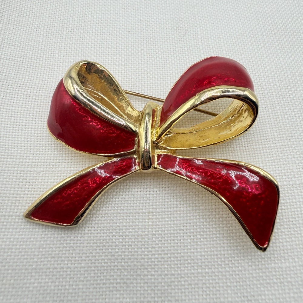 Vintage AAI Retro Enamel Christmas Holiday Bow Ribbon Pin Brooch